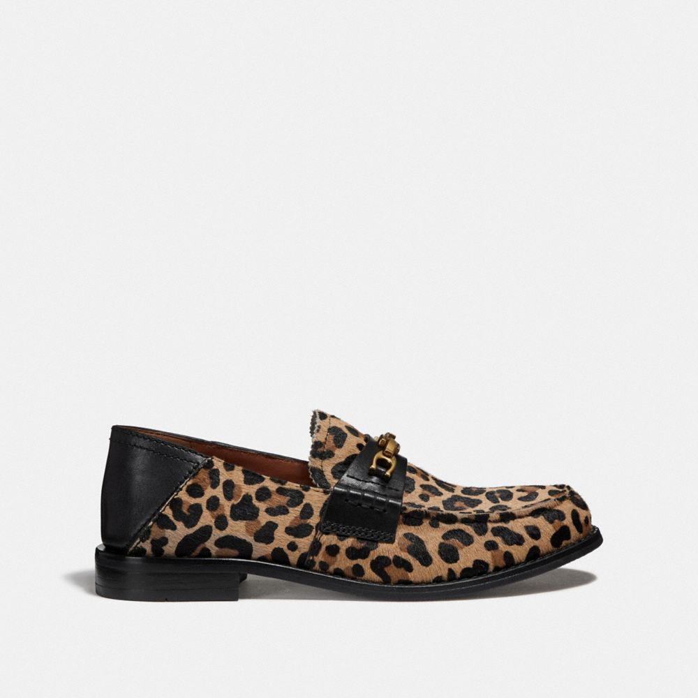 COACH®,PUTNAM LOAFER WITH LEOPARD PRINT,Haircalf,Natural,Angle View
