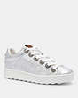 COACH®,C101 LOW TOP SNEAKER WITH TEA ROSE EYELETS,Leather,SILVER/SILVER,Front View