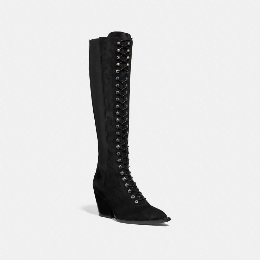 COACH®,LACE UP BOOT,Suede,Black,Front View image number 0