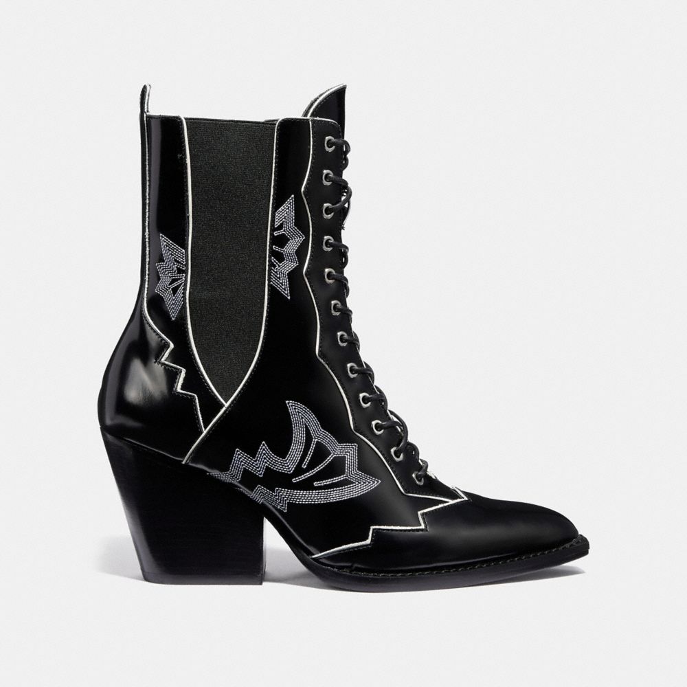 COACH®,Lace Up Bootie With Western Stitch,,Angle View