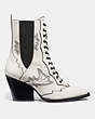 COACH®,LACE UP BOOTIE WITH WESTERN STITCH,Leather,Ivory,Angle View