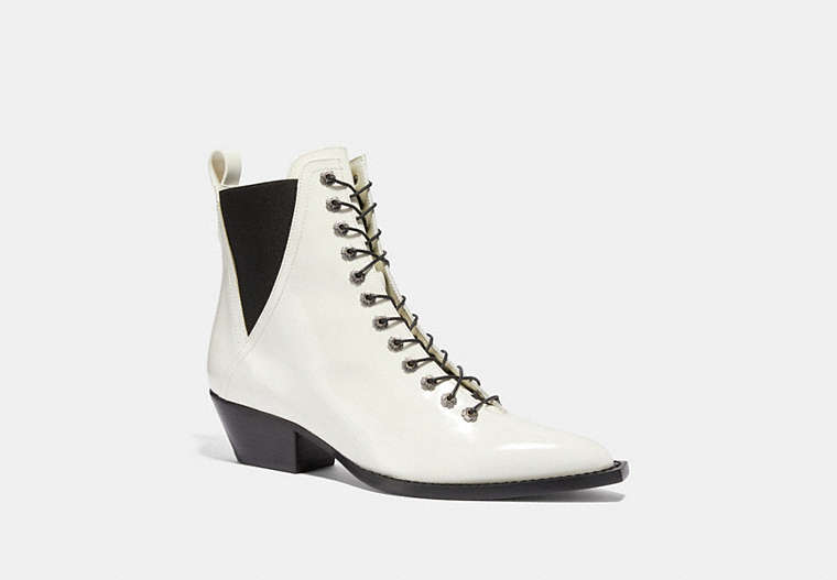 COACH®,LACE UP BOOTIE,Leather,Ivory,Front View