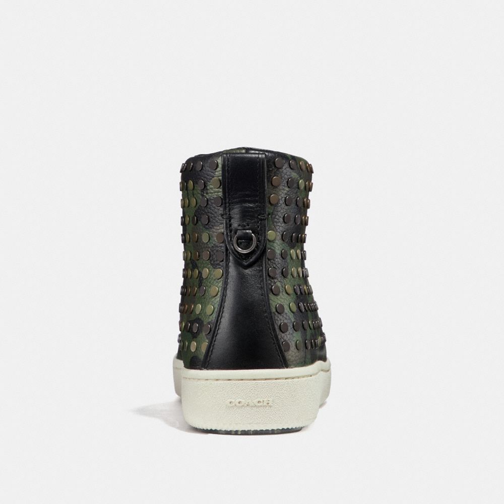 C211 High Top Sneaker With Camo Print And Studs