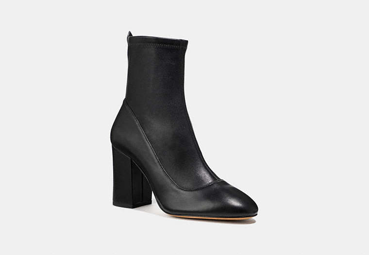 COACH®,GIANA STRETCH BOOTIE,Leather,Black,Front View