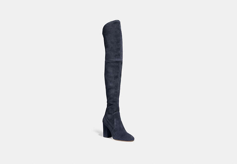 COACH®,GISELLE OVER THE KNEE BOOT,Suede,Midnight Navy,Front View