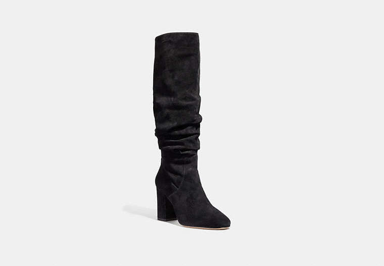 COACH®,GRAHAM SLOUCHY BOOT,Suede,Black,Front View