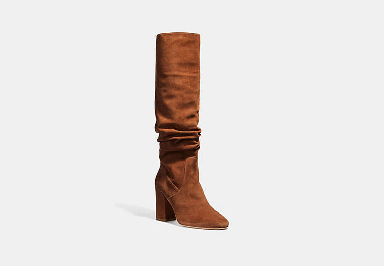 COACH®,GRAHAM SLOUCHY BOOT,Suede,Cognac,Front View