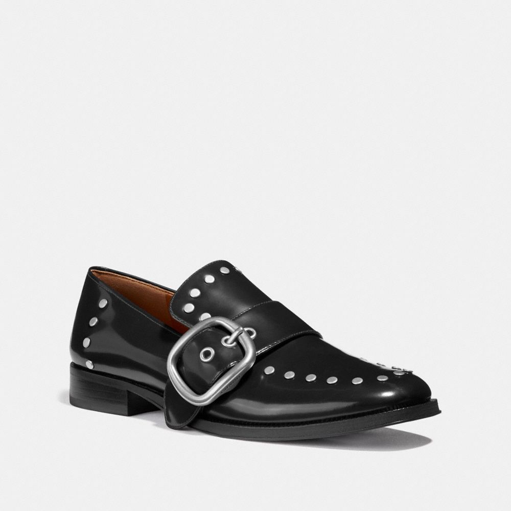 COACH®,ALEXA LOAFER WITH STUDS,Leather,Black,Front View