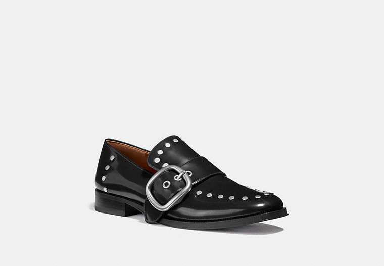 COACH®,ALEXA LOAFER WITH STUDS,Leather,Black,Front View