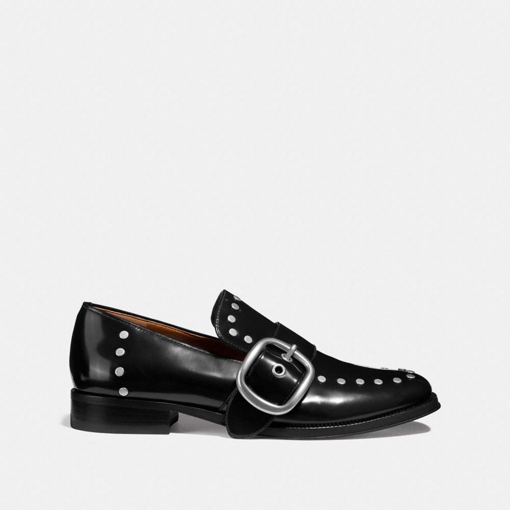 COACH®,ALEXA LOAFER WITH STUDS,Leather,Black,Angle View