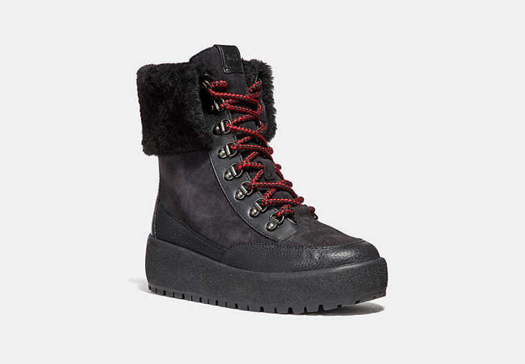 COACH®,TYLER BOOT,Mixed Material,Black,Front View