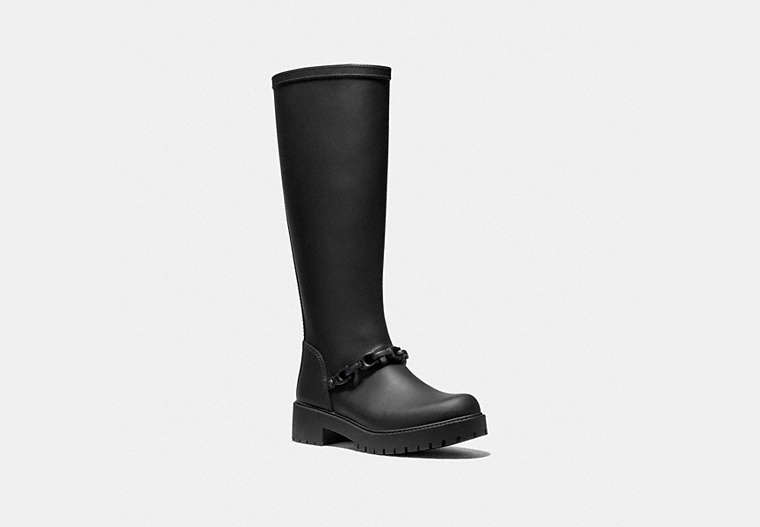 COACH®,WESTERLY TALL RAIN BOOT,Rubber,Black,Front View