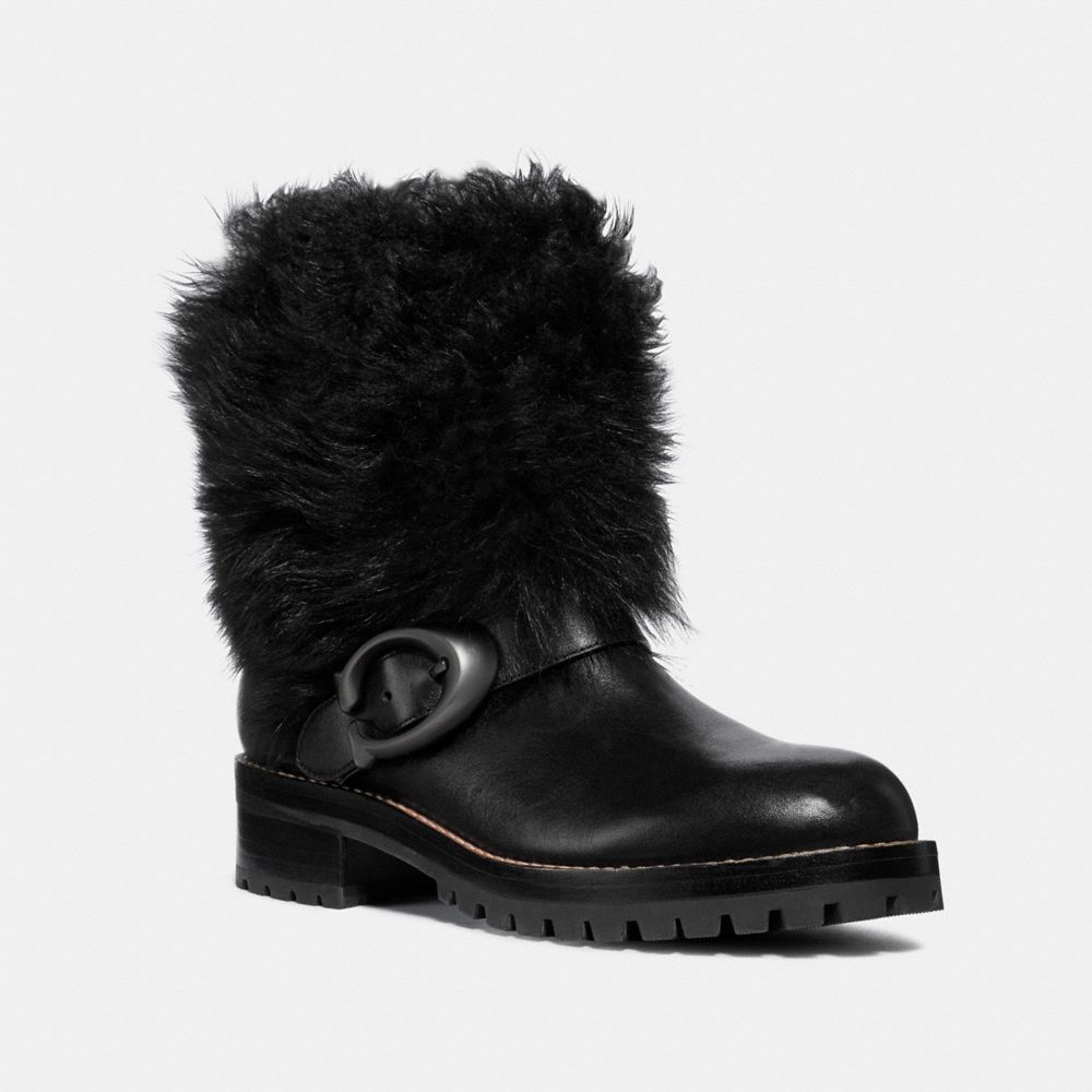 COACH®,LEIGHTON BOOTIE,Mixed Material,Black,Front View