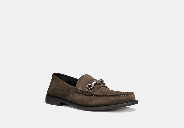 COACH®,CHAIN LOAFER,Suede,Olive,Front View image number 0