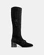 COACH®,KNEE HIGH SIGNATURE BUCKLE BOOT,Velvet,Black,Angle View