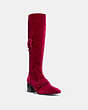COACH®,KNEE HIGH SIGNATURE BUCKLE BOOT,Velvet,Wine,Front View