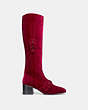 COACH®,KNEE HIGH SIGNATURE BUCKLE BOOT,Velvet,Wine,Angle View