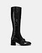 COACH®,KNEE HIGH SIGNATURE BUCKLE BOOT,Leather,Black,Angle View