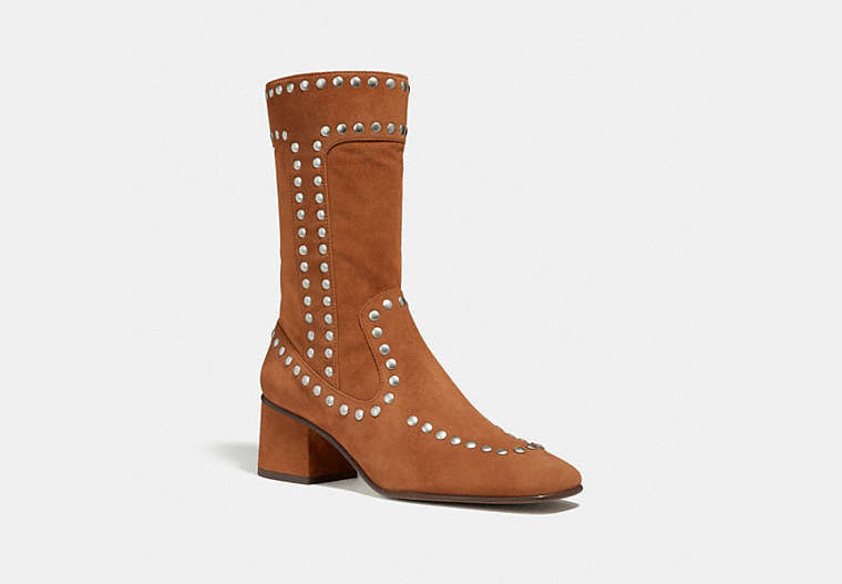 COACH®,BOOTIE WITH RIVETS,Suede,Ceder,Front View