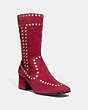 COACH®,BOOTIE WITH RIVETS,Suede,Scarlet,Front View
