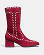 COACH®,BOOTIE WITH RIVETS,Suede,Scarlet,Angle View