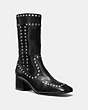 COACH®,BOOTIE WITH RIVETS,Leather,Black,Front View
