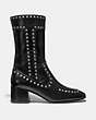 COACH®,BOOTIE WITH RIVETS,Leather,Black,Angle View