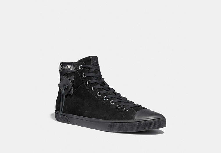 COACH®,C220 HIGH TOP SNEAKER,Suede,Black,Front View