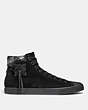 COACH®,C220 HIGH TOP SNEAKER,Suede,Black,Angle View