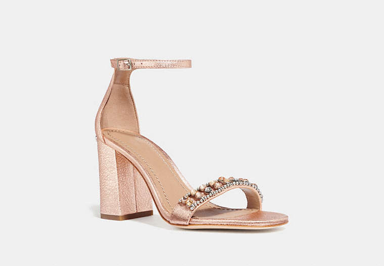 COACH®,MAYA SANDAL WITH STUDS,Leather,Rose gold,Front View