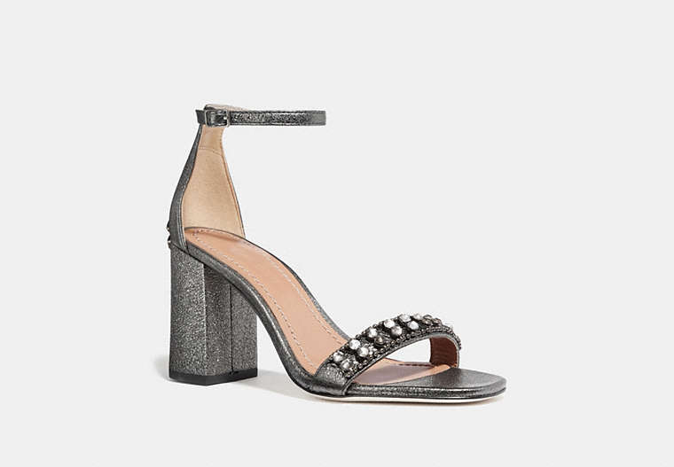 COACH®,MAYA SANDAL WITH STUDS,Leather,Gunmetal,Front View