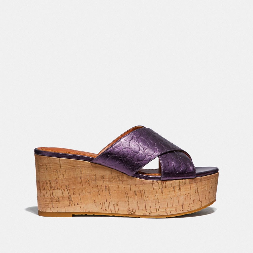 COACH Cross Band Slide Wedge Sandal