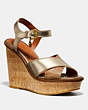COACH®,CROSS BAND HIGH WEDGE SANDAL,Mixed Material,Tan/Champagne,Front View