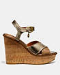COACH®,CROSS BAND HIGH WEDGE SANDAL,Mixed Material,Tan/Champagne,Angle View