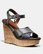 COACH®,CROSS BAND HIGH WEDGE SANDAL,Mixed Material,Charcoal/Gunmetal,Front View