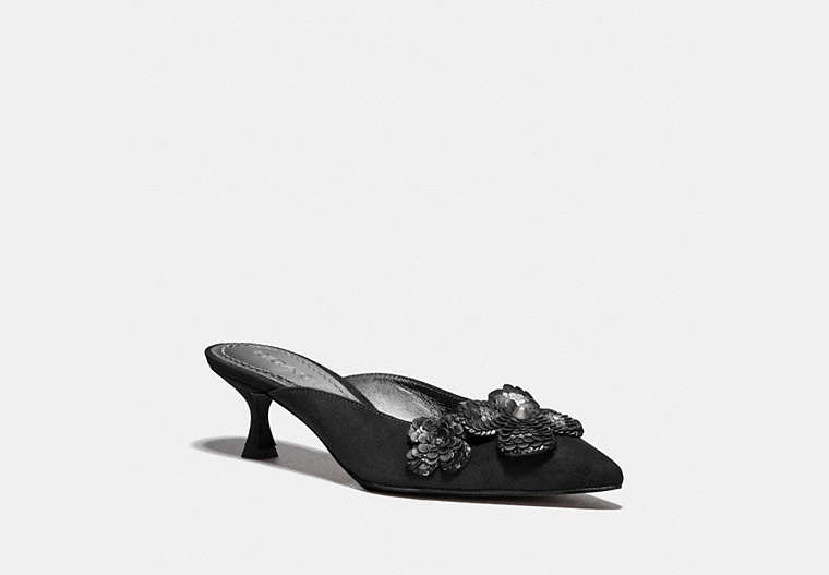 COACH®,KAILEE MULE WITH PAILLETTES,Suede,Black,Front View