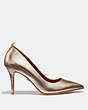 COACH®,WAVERLY PUMP,metallicleather,CHAMPAGNE,Angle View