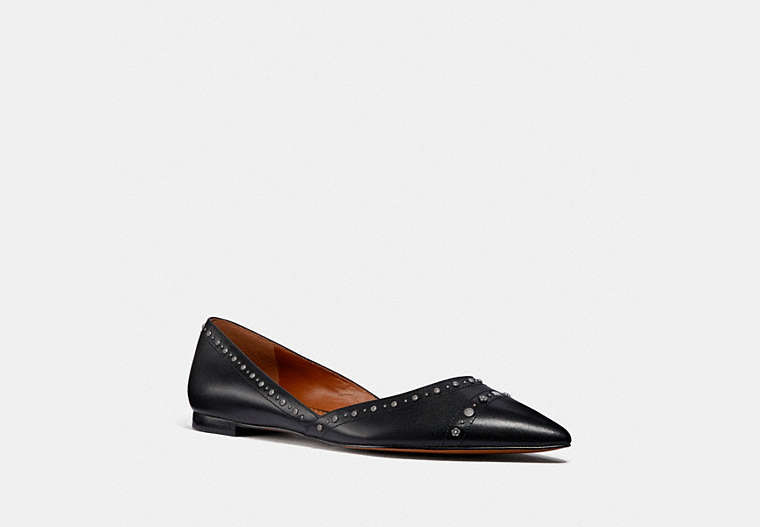 COACH®,VALINTINA FLAT WITH STUDS,Leather,Black,Front View image number 0