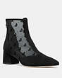 COACH®,SKYLER ANKLE BOOTIE WITH TEA ROSE MESH,Suede,Black,Front View