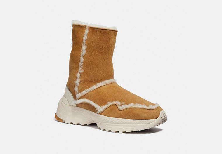 COACH®,PORTIA COLD WEATHER BOOTIE,Shearling,CAMEL/NATURAL,Front View image number 0