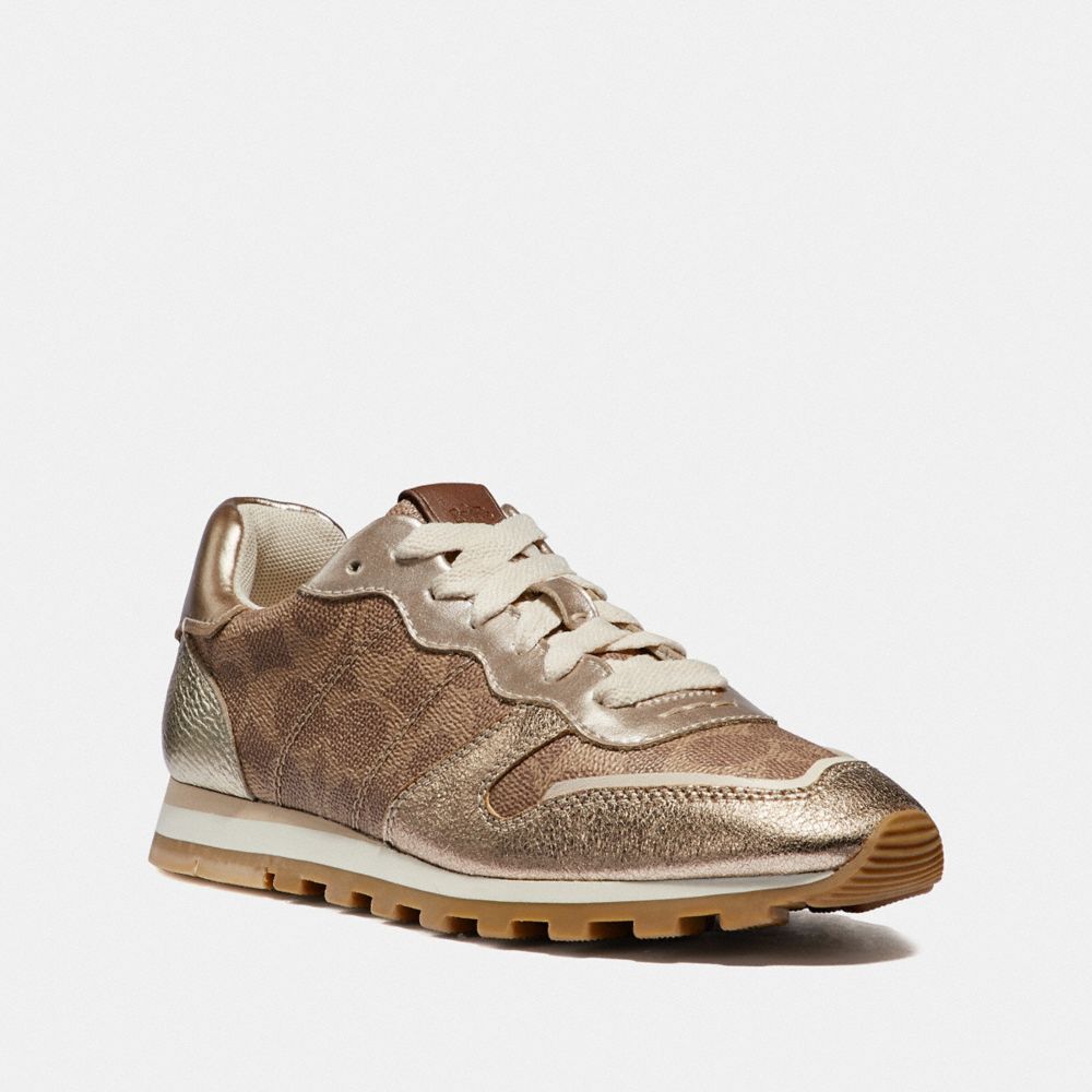 COACH®,C118 RUNNER,mixedmaterial,Tan/Champagne,Front View