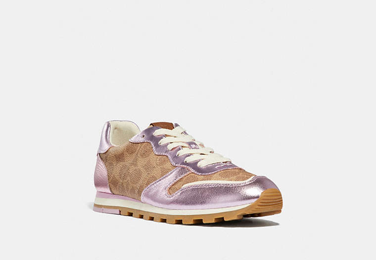 COACH®,C118 RUNNER,mixedmaterial,Tan/Pink,Front View image number 0