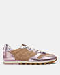 COACH®,C118 RUNNER,mixedmaterial,Tan/Pink,Angle View