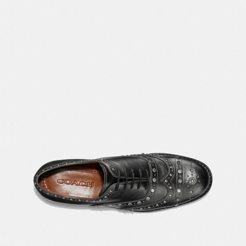 COACH®,TEGAN OXFORD WITH STUDS,metallicleather,Gunmetal,Inside View,Top View
