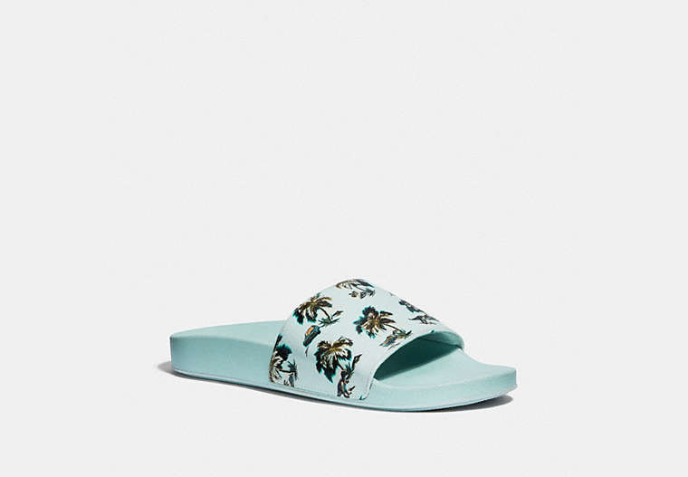 COACH®,SLIDE WITH PRINT,Coated Canvas,Dino Palm Light Blue,Front View
