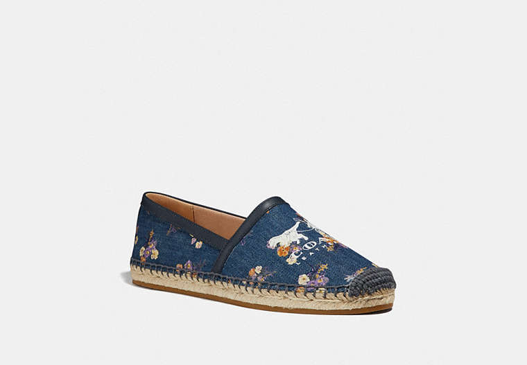 COACH®,CASEY ESPADRILLE WITH PAINTED FLORAL BOW PRINT,Denim,Denim Midnight,Front View