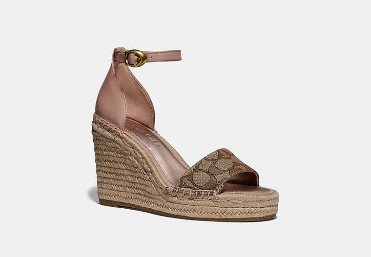 COACH®,KIT WEDGE ESPADRILLE,Mixed Material,Khaki/Pale Blush,Front View