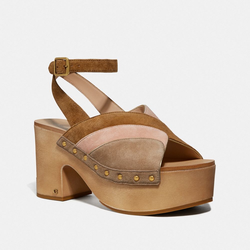 COACH®,NETTIE CLOG SANDAL,Suede,Oat/Pale Blush,Front View