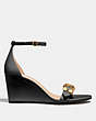 COACH®,ODETTA WEDGE SANDAL,Leather,Black,Angle View