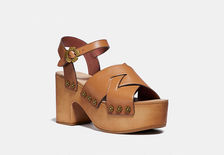 COACH®,NESSA CLOG SANDAL,Leather,Camel,Front View